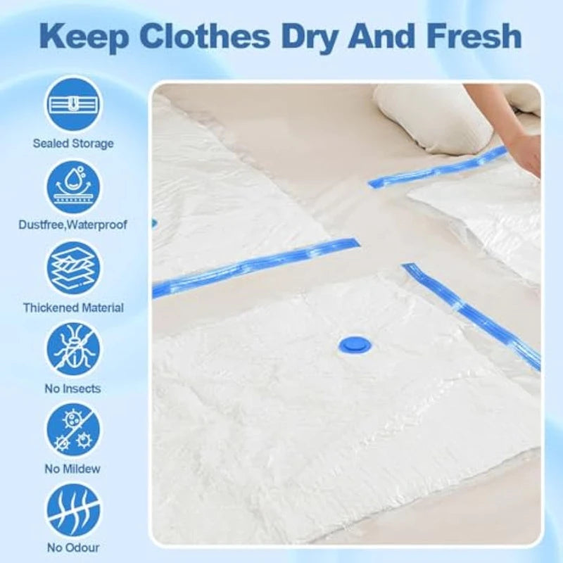 2/3/7 Pcs Vacuum Storage Bags for Clothes Heavy Duty with Hand Pump Space Saver Airtight Reusable Travel Storage Organizer