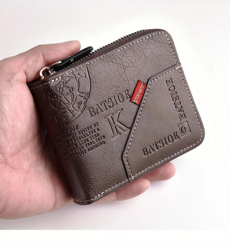 Men's PU Leather Zip-Around Coin & Card Wallet