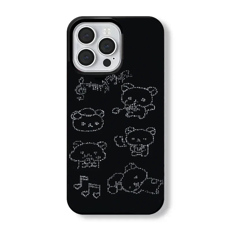 Kawaii Line Bear Black Silicone Phone Case For iPhone 17 16 15 14 13 12 11 Pro Max 7 8 Plus 16e 17Air Shockproof Soft Cover