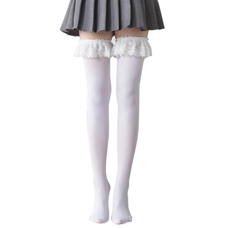 Women Thigh High Socks Lace Patchwork Over Knee Stockings 15UB