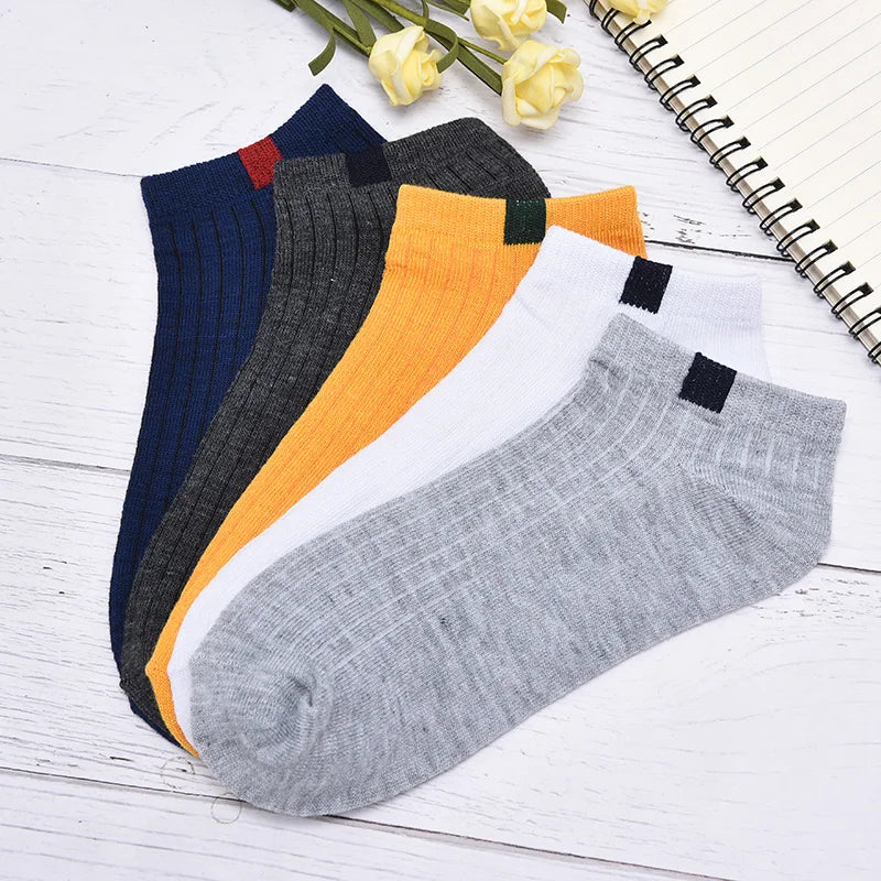 Men 10 color woven lable Comfo rtable Cotton Sock Slippers Short Ankle Socks
