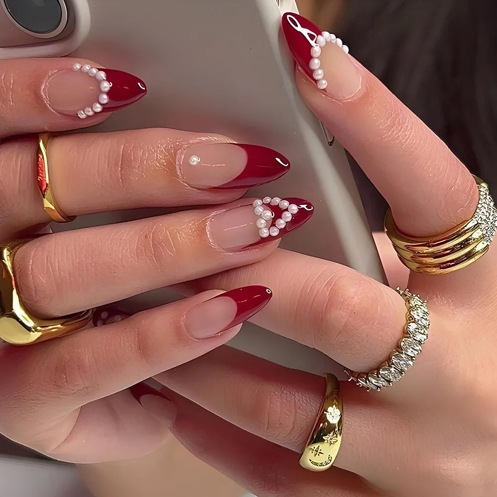 Red Star French Almond Press-On Nails