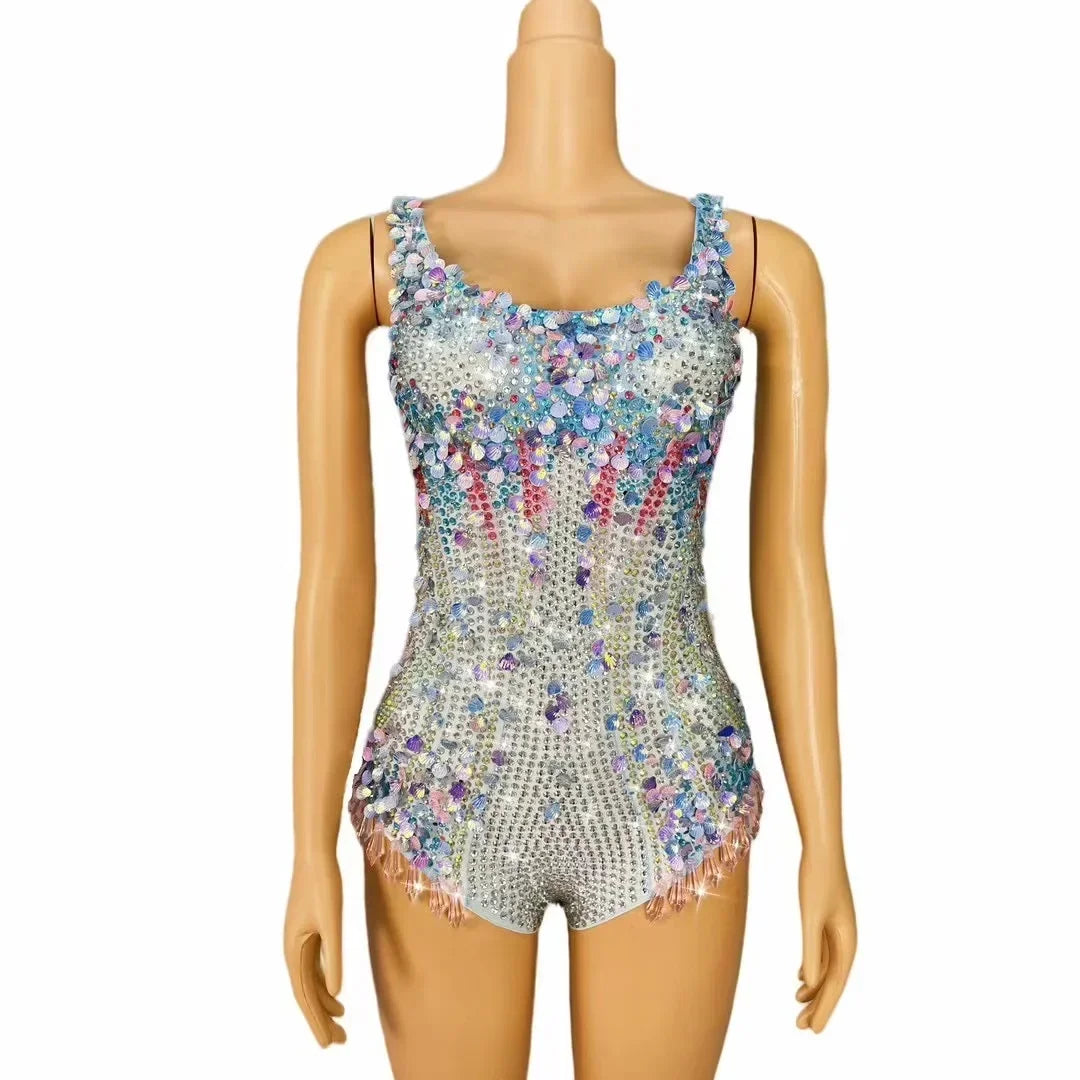 High Street Sexy Sequins Rhinestone Performance Women Outfit Luxury Dancer Singer Stage Costume Fashion Celebrity Bodysuit