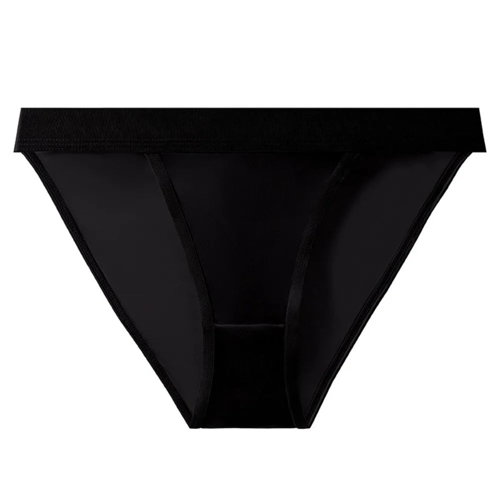 Lingerie Low Waist Satin Silk Briefs Solid Color Seamless Ice Silk Panties Cotton Crotch Underpants Women's Underwear Lady