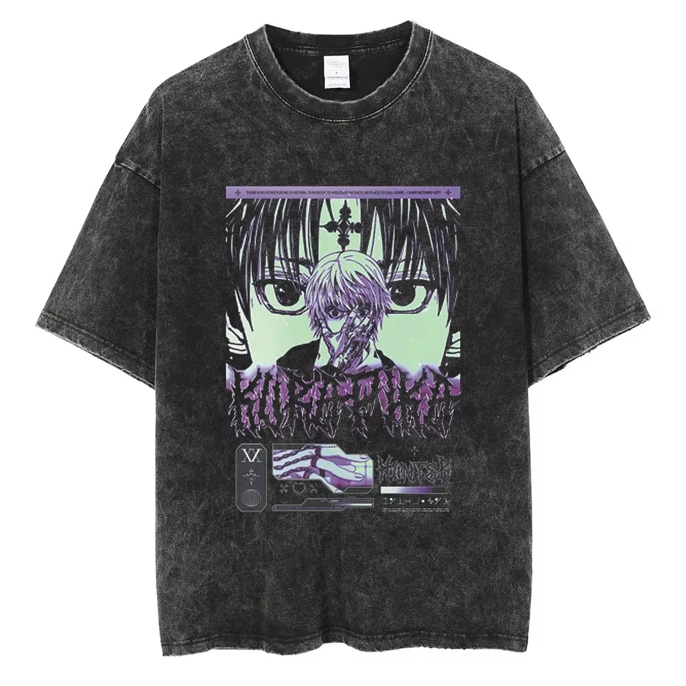 HUNTER×HUNTER T Shirt Kurapika Manga Tshirt Men Women Hip Hop Washed Cotton T-shirt Clothing Summer Short Sleeve Tees Streetwear