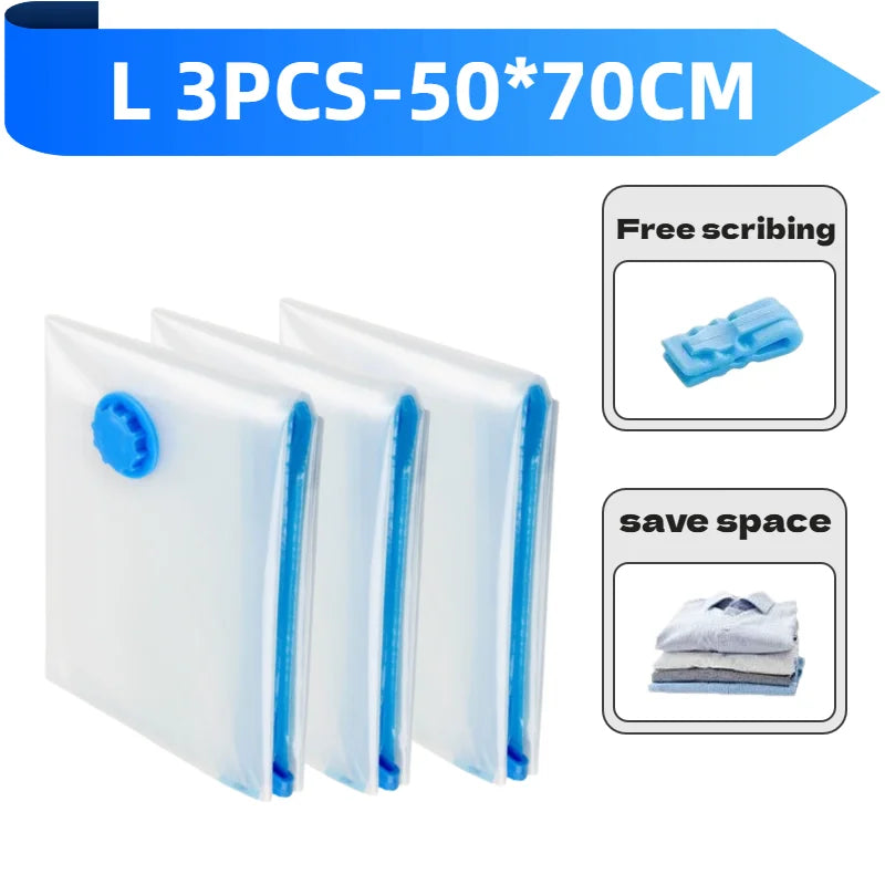 2/3/7 Pcs Vacuum Storage Bags for Clothes Heavy Duty with Hand Pump Space Saver Airtight Reusable Travel Storage Organizer