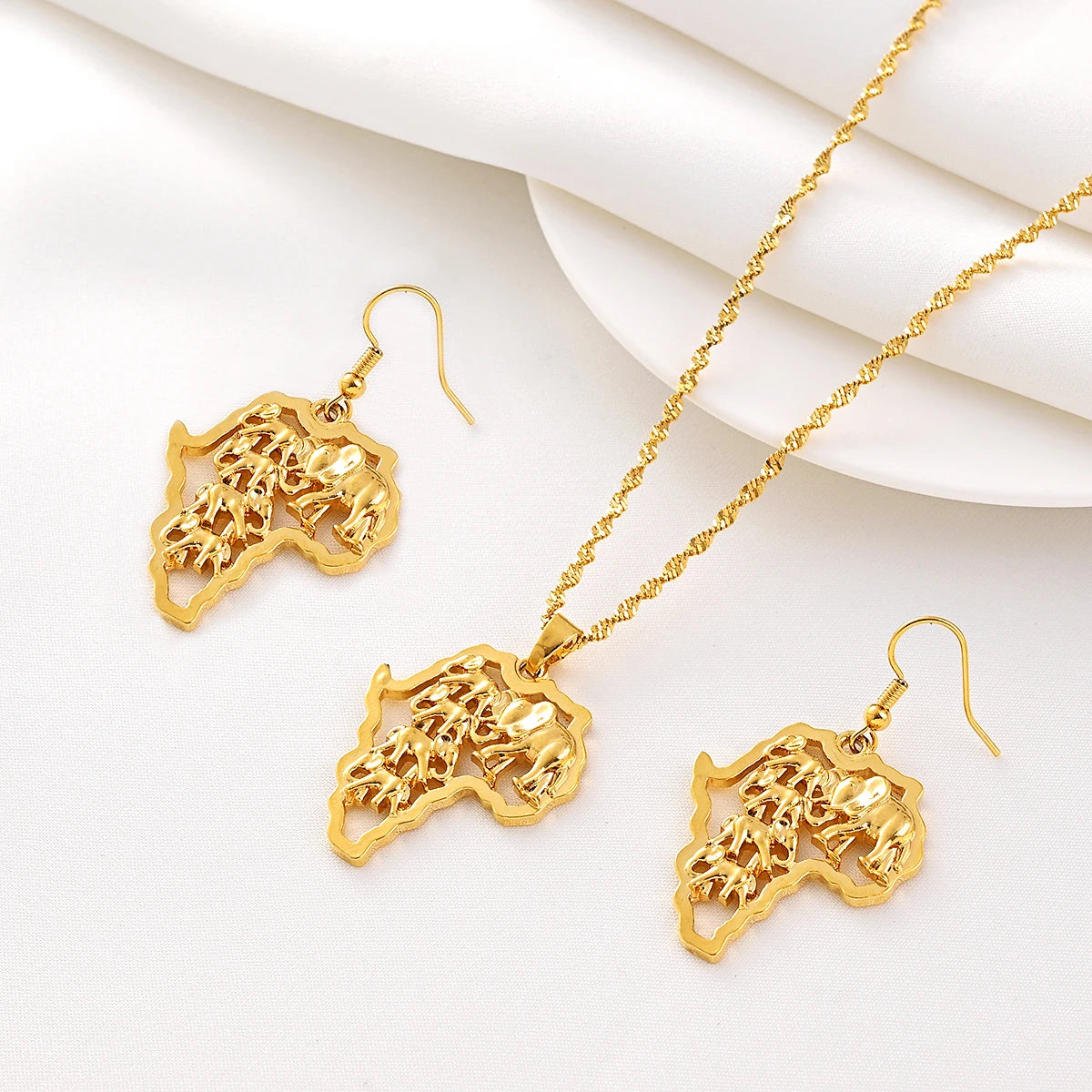 Women's Gold-Color Necklace & Earring Set