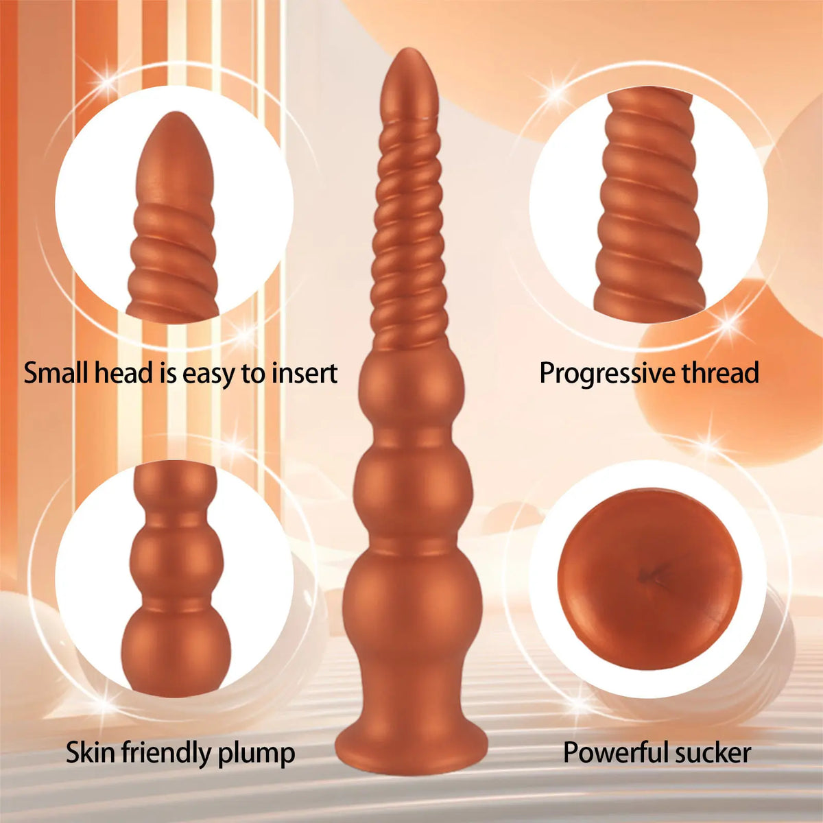 Gold Spiral Silicone Anal Bead Plug