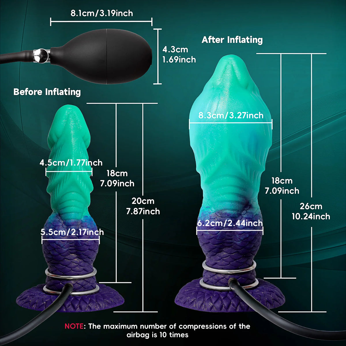 Inflatable Monster-Style Dildo & Anal Plug with Tail