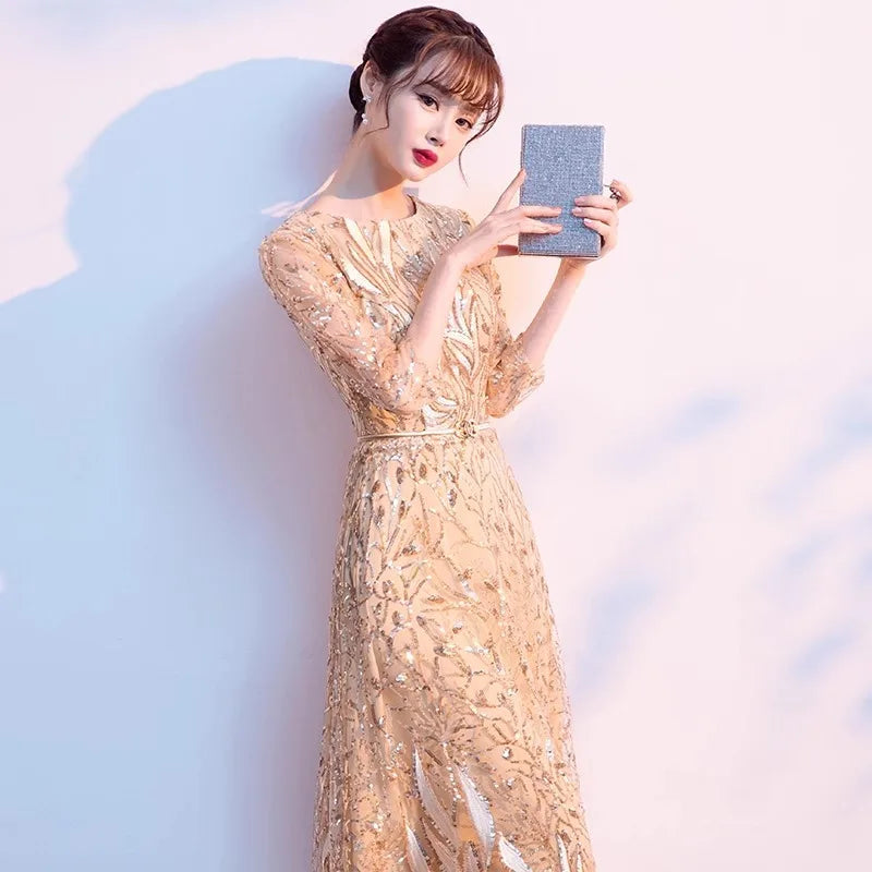 Sexy O-Neck Wedding Dress Elegant Sequins A-Line Formal Party Dress Sweet Princess Banquet Dress