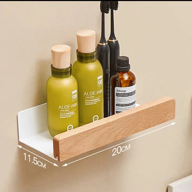 No-Drill Solid Wood Corner Shower Shelf