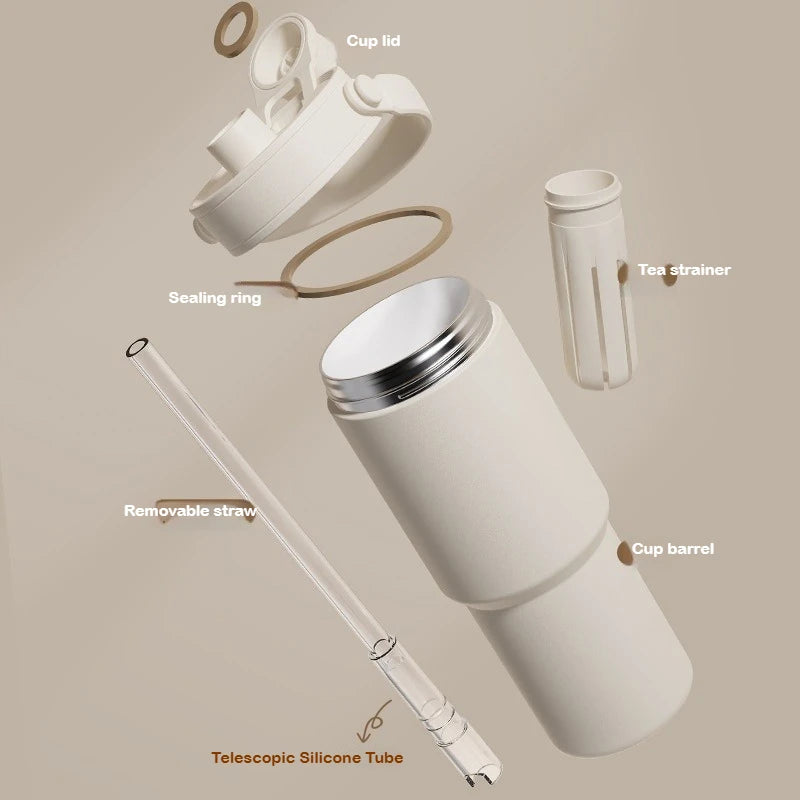 24 oz Stainless Steel Travel Tumbler with Straw & Handle