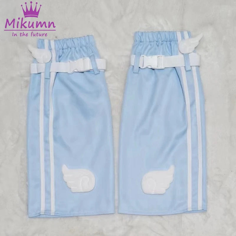 Blue & White Lace Angel-Wing Y2K Leg Warmers