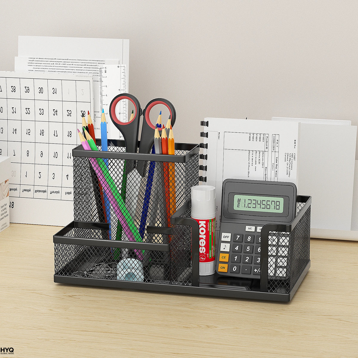 3-Compartment Black Mesh Desk Organizer