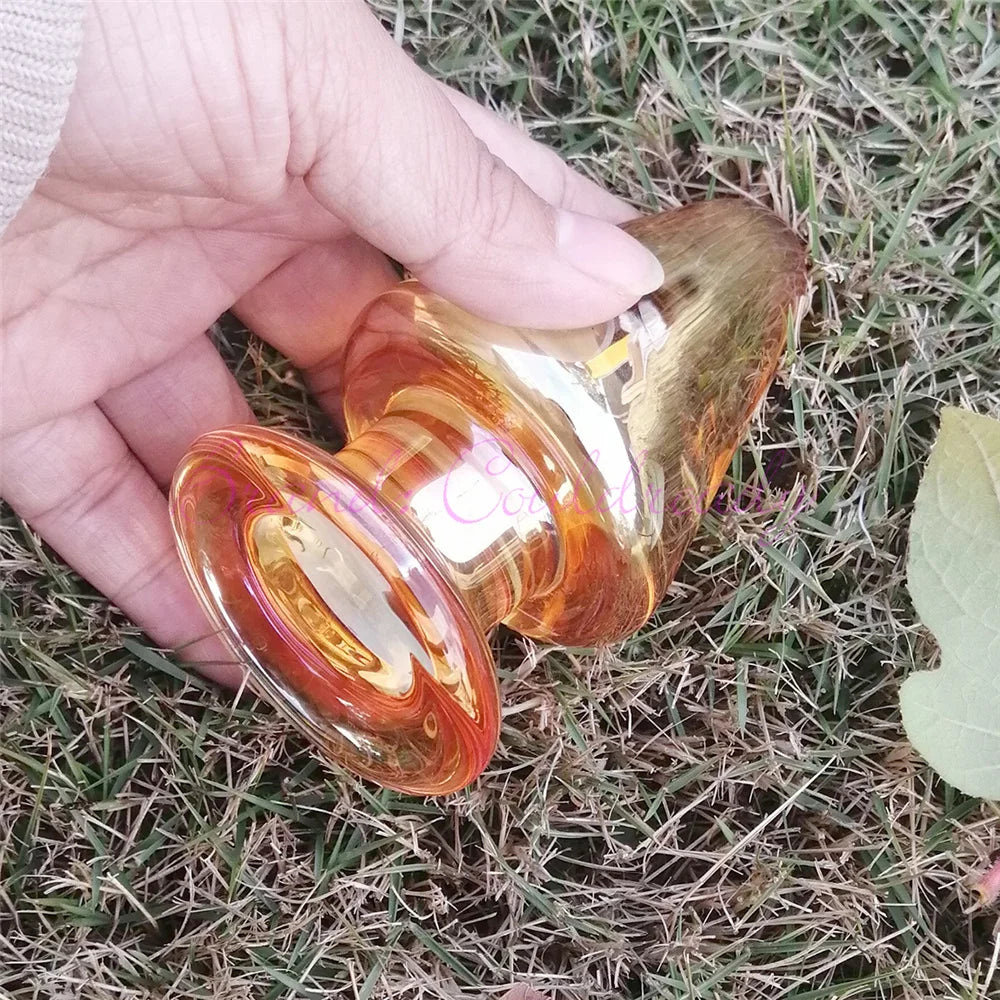 Large Golden Crystal Glass Anal Plug