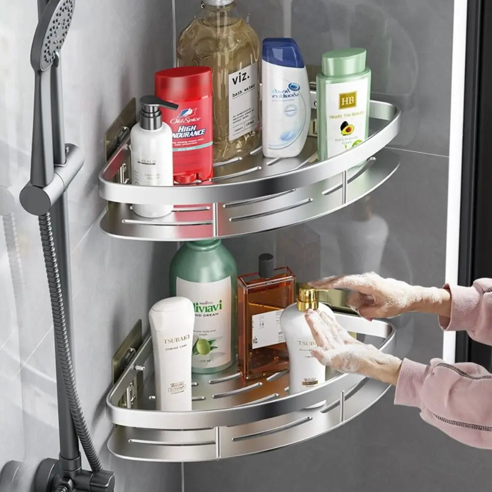 Aluminum No-Drill Corner Shower Shelf
