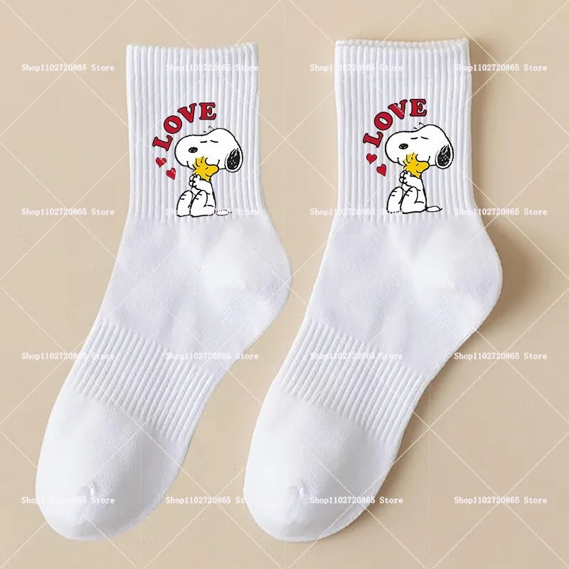 Snoopys Socks Cute Cartoon Anime Print Crew Socks Unisex All Season Breathable Soft Casual Sport Daily Wear Long Stockings Gift