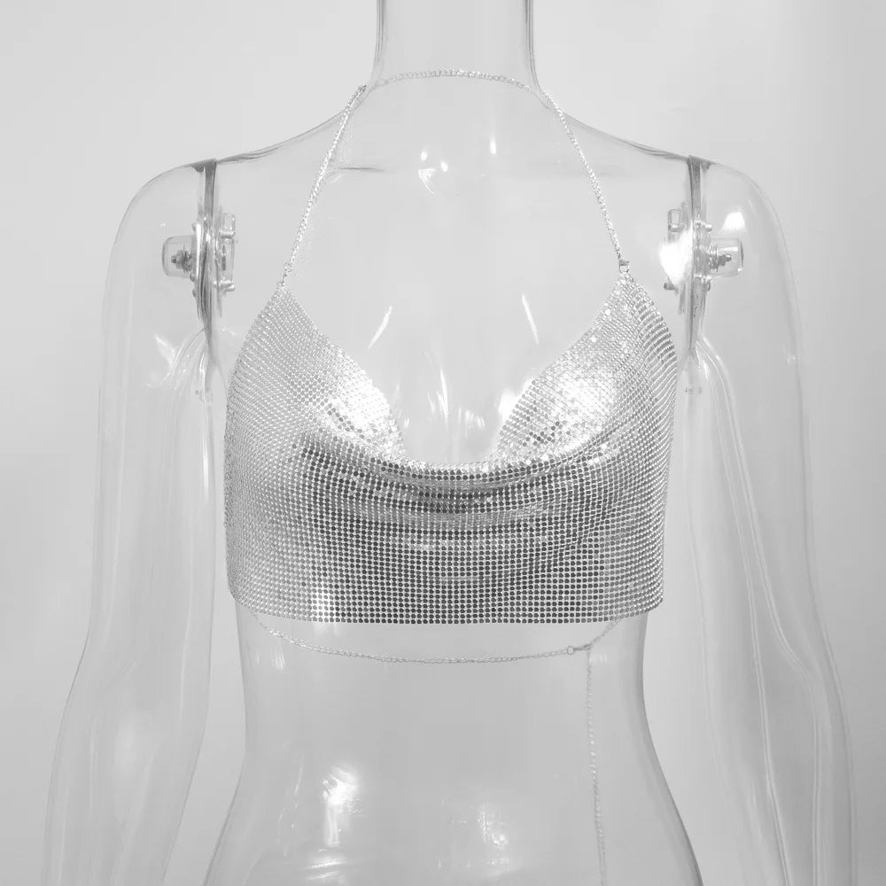 Women's Metallic Halter Crop Top