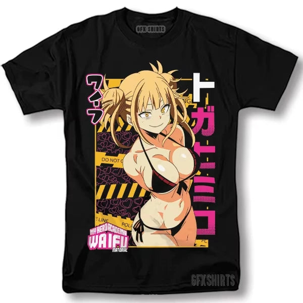 My Hero Academia Single T-shirt Himiko Toga Warning Frame Waifu Anime Print Oversized Cotton Tee For Global Anime Waifu Fans