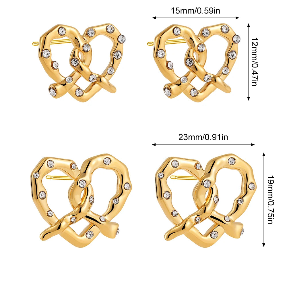 18K Gold-Plated CZ Bow & Heart Stud Earrings