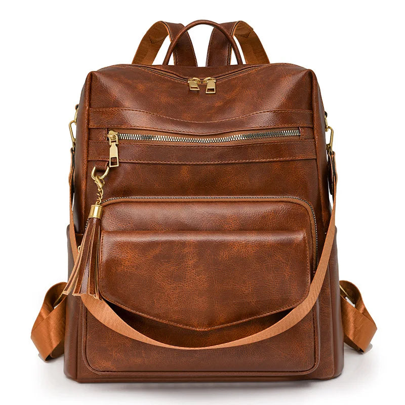 Women's Large PU Leather Tassel Backpack Purse
