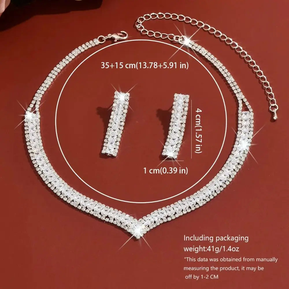 Bridal Rhinestone Bracelet Crystal Jewelry Set Shining Diamond Earrings Exquisite Luxury Necklace Banquet