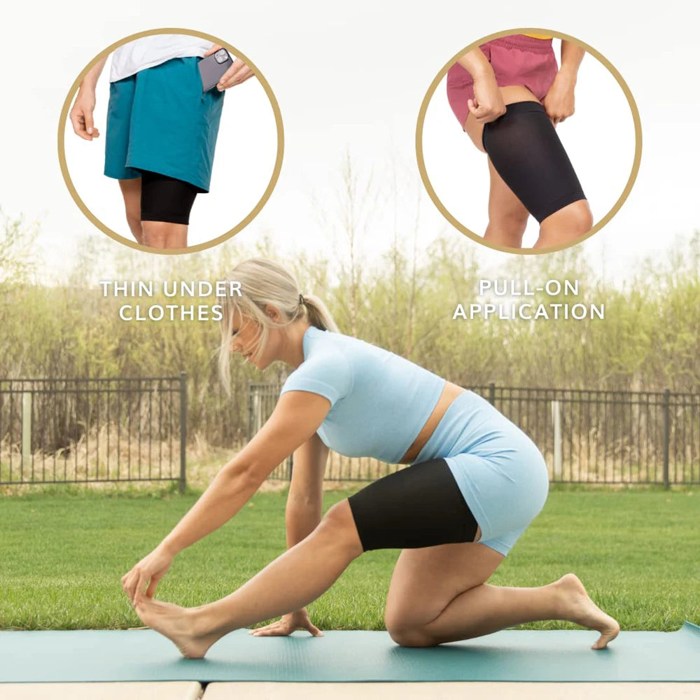 1Pair Compression Thigh Sleeve - Men & Women's Leg Support Wrap Brace for Torn or Pulled Hamstring Treatment, Sore Muscle Cramps