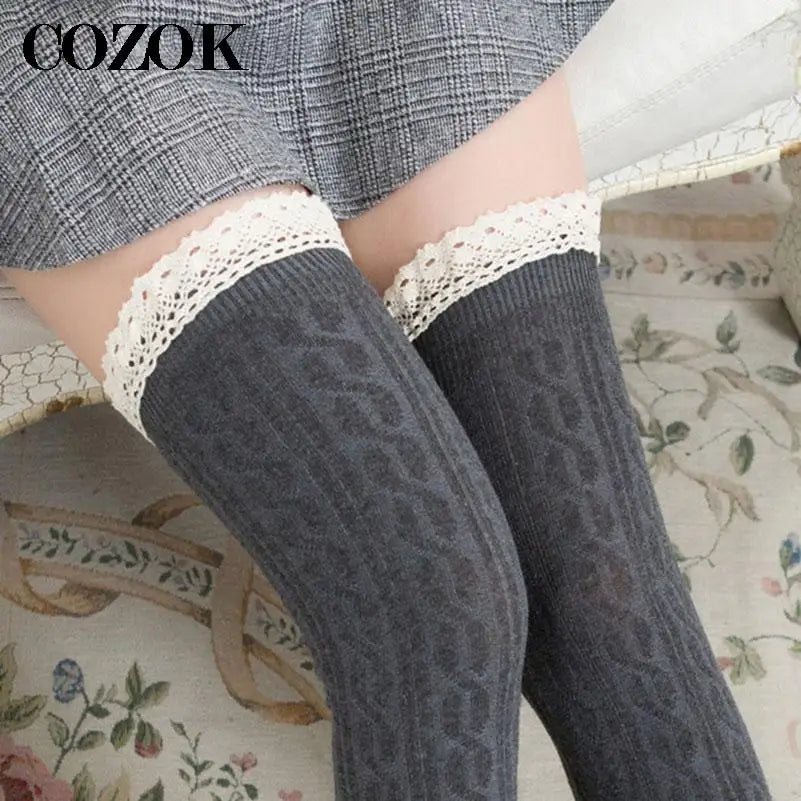 Women's Thigh High Socks Girls Stockings Lace Winter Warm Socks Women Sexy Stocking Medias Pantyhose Stockings Knee High Socks