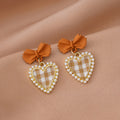 Pink Bow & Plaid Heart Drop Earrings