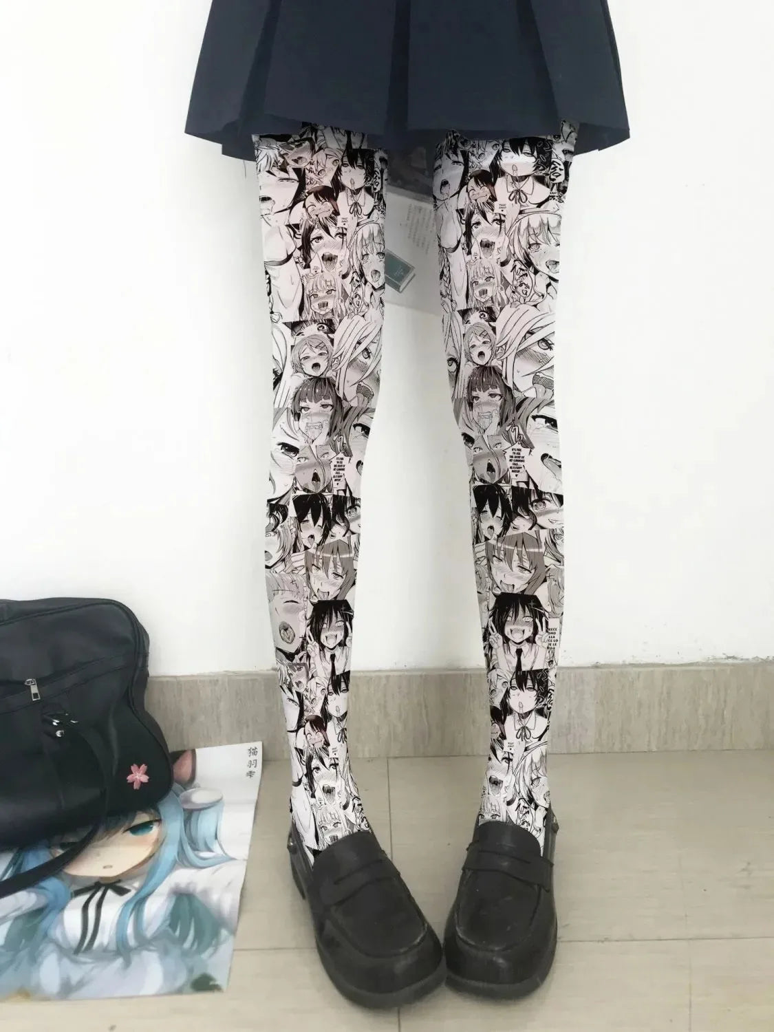Ahegao Meme Anime Face Print Cute Kawaii Thigh High Socks Over Knee Soft Elastic Velvet Lolita Cosplay Socks Gift For Anime Fans