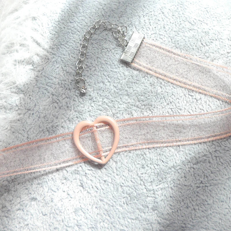 Women's Pink Lace Pearl Pendant Choker