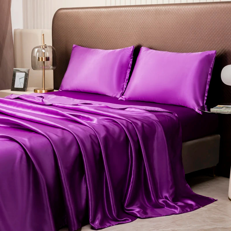 Solid Satin Sheet & Pillowcase Bedding Set