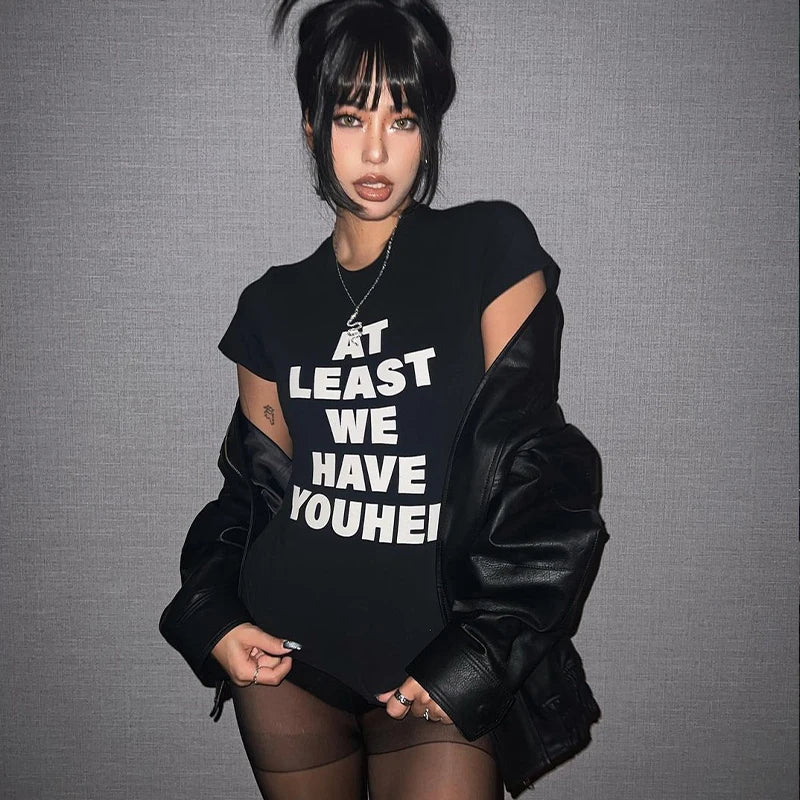 Y2K Letter Print Short-Sleeve Crop Top