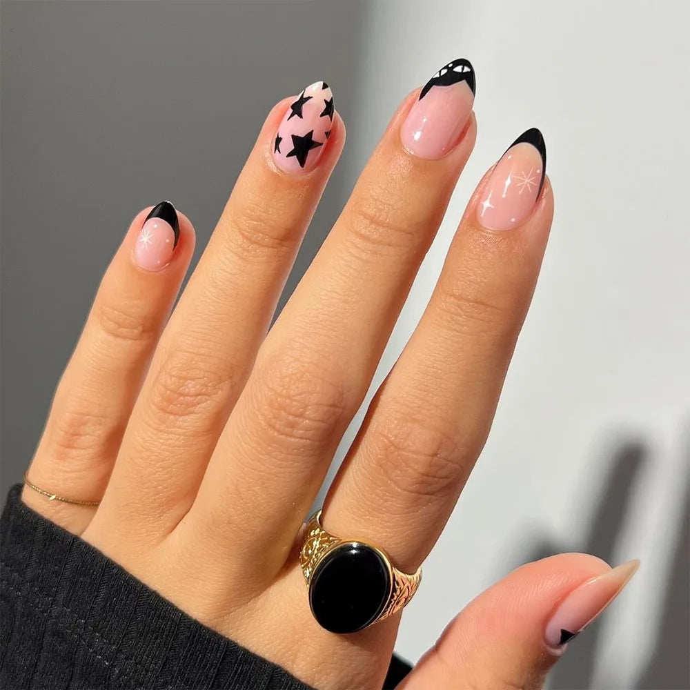 Red Star French Almond Press-On Nails