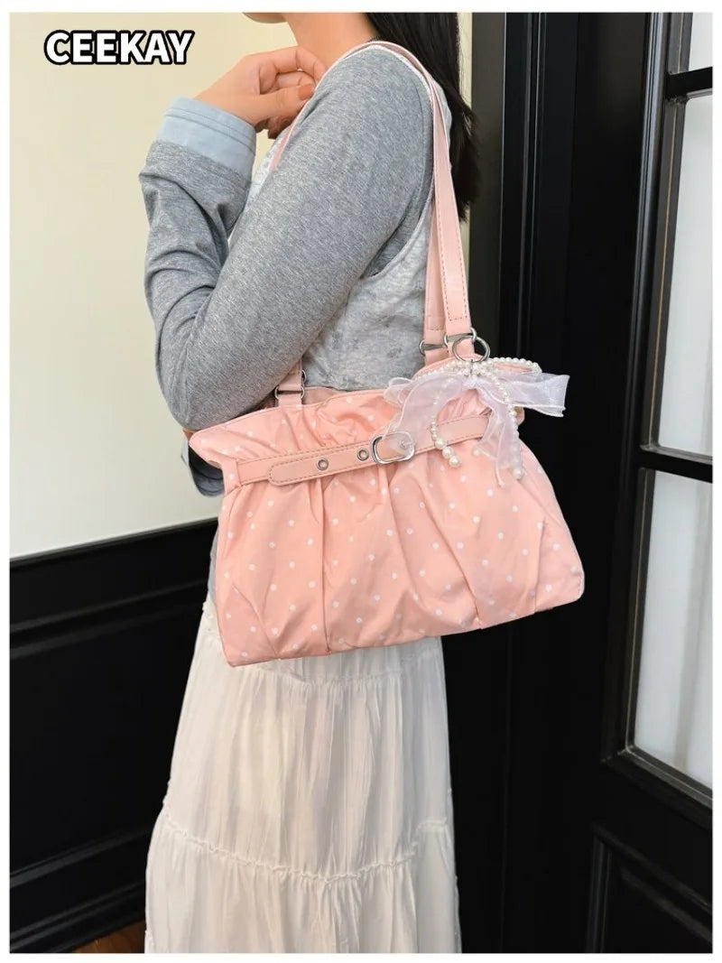 CEEKAY Polka Dot Ruched Shoulder Bag