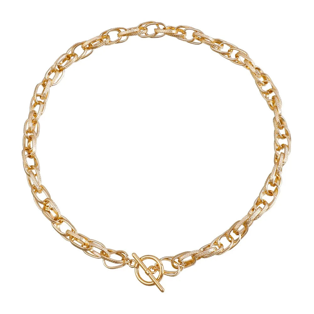 Chunky Oval Link Chain Choker Necklace OT Clasp Gold Tone Silver Tone Minimalist Classic Statement Jewelry for Women