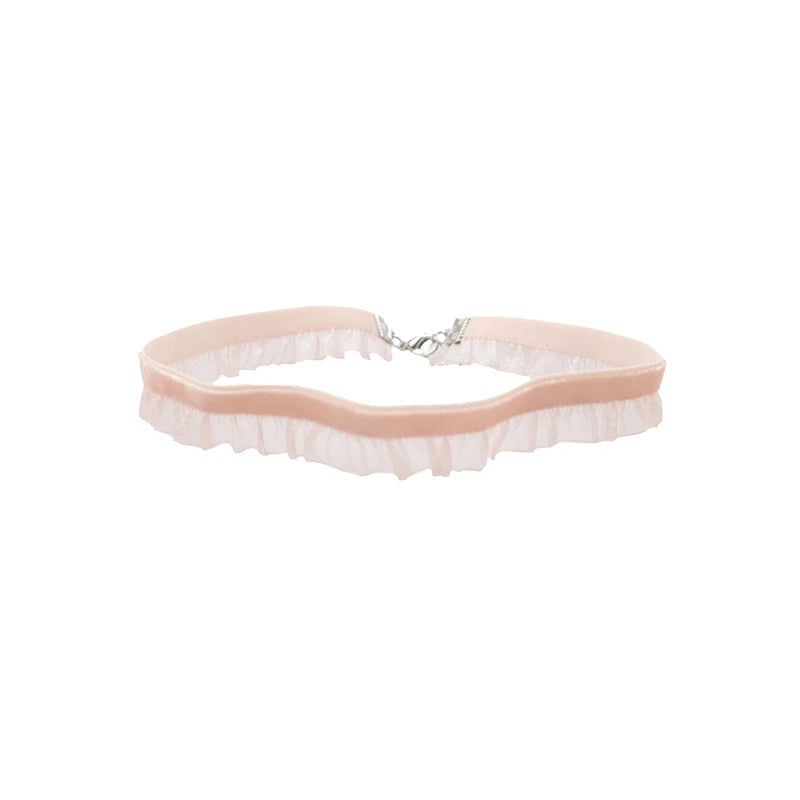 Women's Pink Lace Pearl Pendant Choker