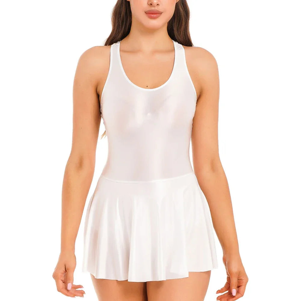 Women's Glossy Sleeveless Stretch Mini Dress