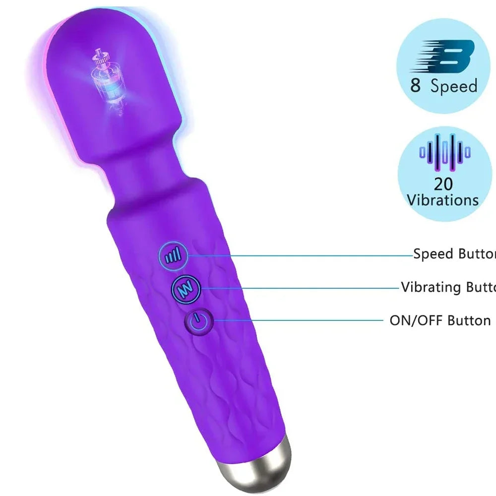 Cordless Rechargeable Wand Body Massager – 20 Modes/8 Speeds