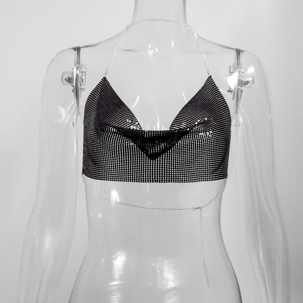 Women's Metallic Halter Crop Top