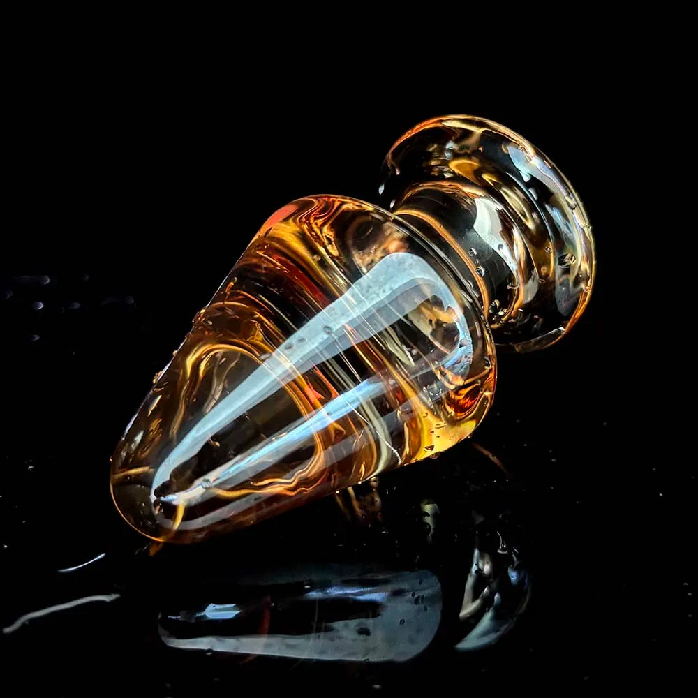 Large Golden Crystal Glass Anal Plug