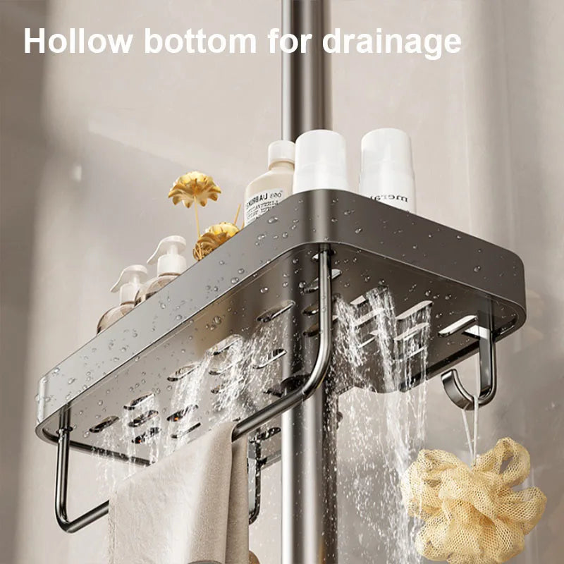 Bathroom Storage Rack Rain Shower Rod Shelf Organizer No Drilling Shower Gel Shampoo Tray Holder Shower Gel Shampoo Organizer