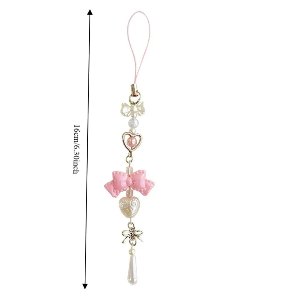 Y2K Heart & Bow Beaded Phone Charm