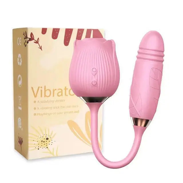 3-in-1 Rose Vibrator with Licking & Thrusting Modes