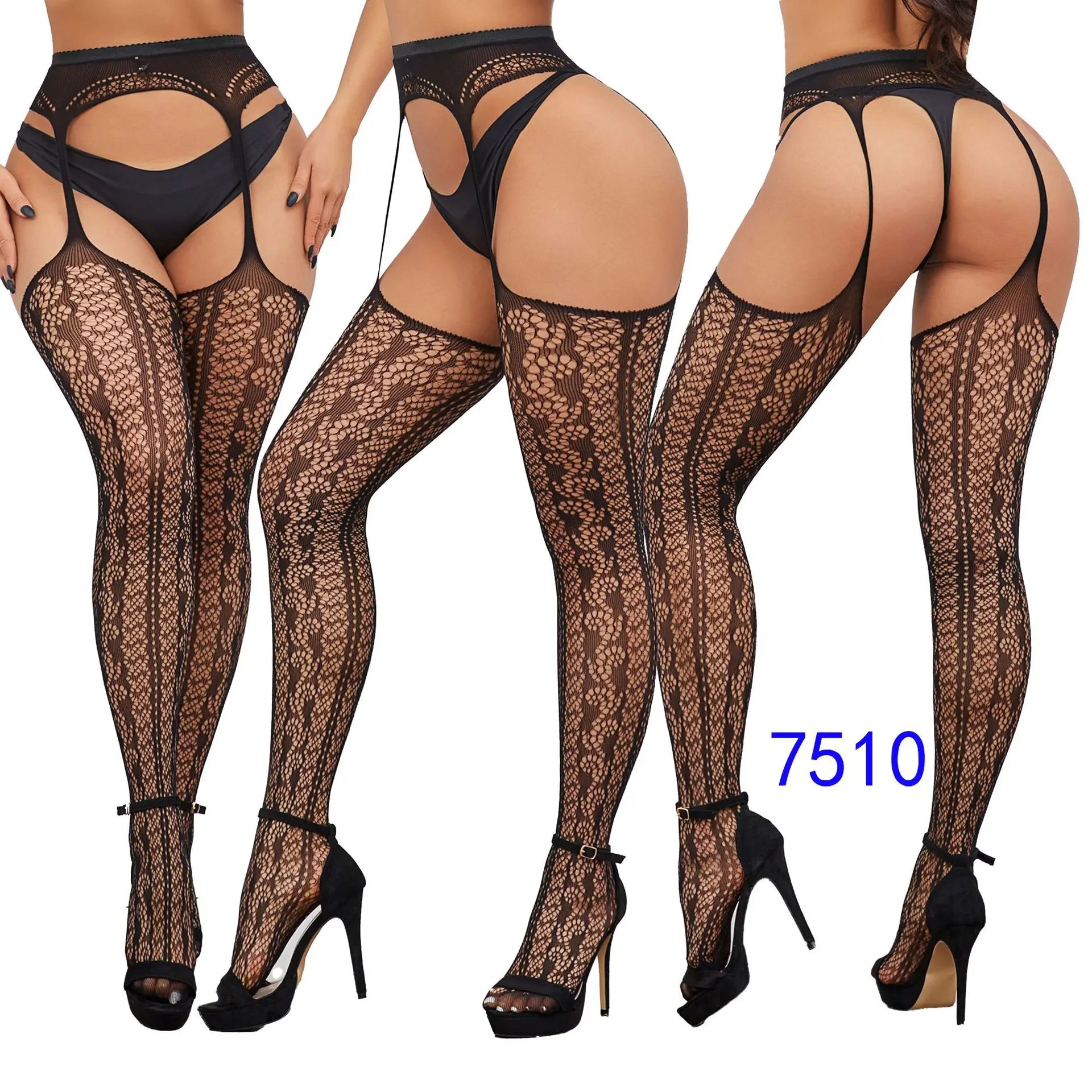 Women Thigh High Stockings With Garters Sexy Lingerie Pantyhose Hosiery Suspender Over Knee Socks Black Tights Fishnet Stockings