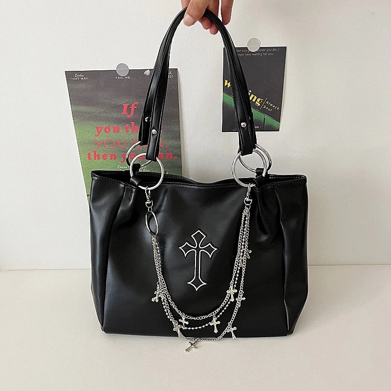 Gothic Chain Faux Leather Tote Bag