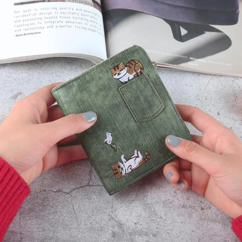 1pc  Cute Cartoon Purse, Cat Pattern Large Capacity Wallet, PU Leather Storage Card Holder