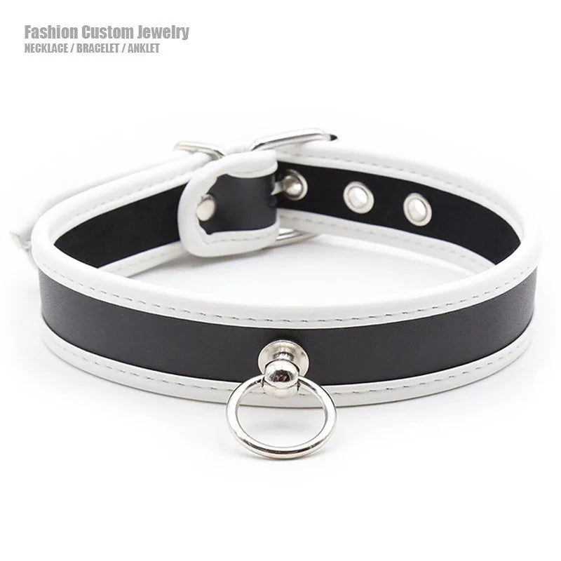 Sexy Hot PU Leather Collar Choker Necklace with Iron Hoop for Women Men BDSM Daddy Slave Cosplay Chocker Party Jewelry Sex Toys