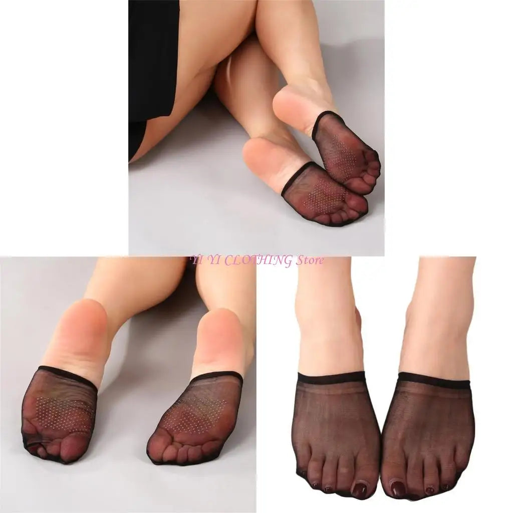 Women Invisible Forefoot Socks High Heel Shoes Toe Cover with Grip Nonskid Sheer Mesh No Show Liner Toe Top Half Socks