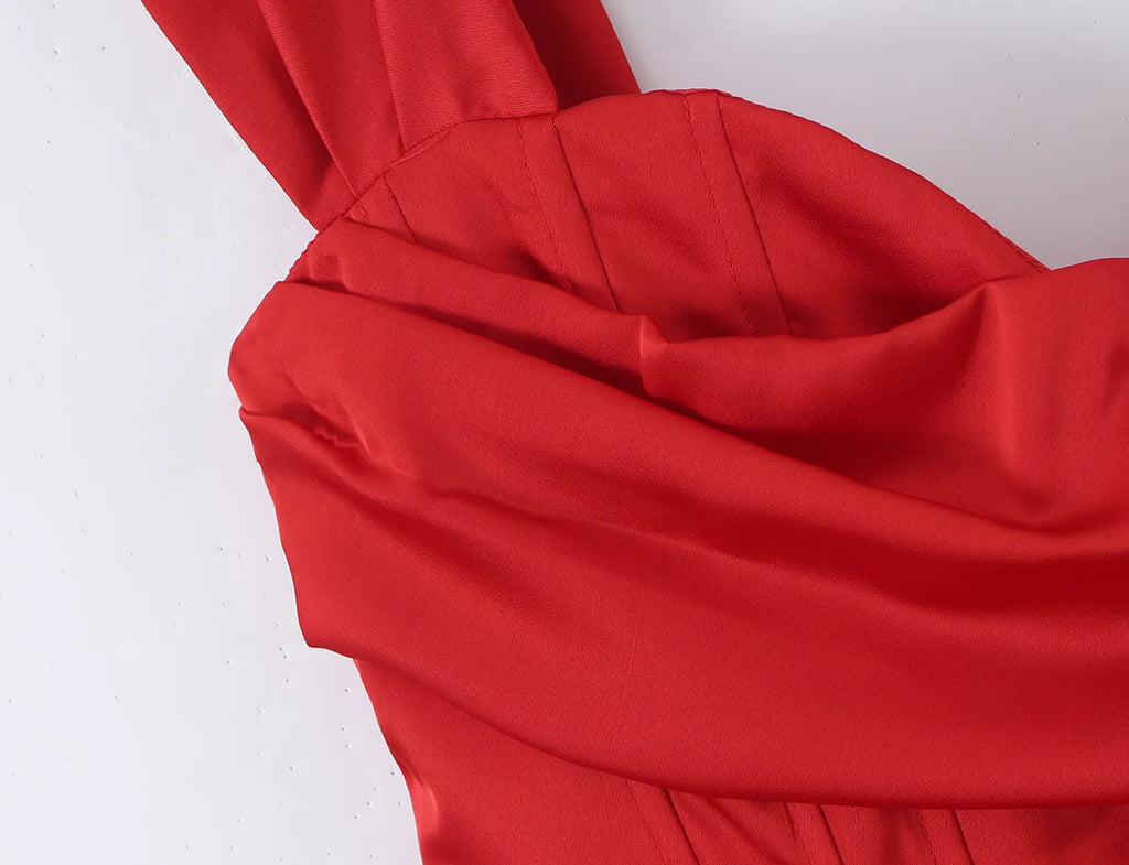 Sexy Women Satin Fold Chest Pad Bra Slash Shoulder Dress Corse Boning Low Waist Cross Lacing Up Back Ball Gown BUD Dresses Robe